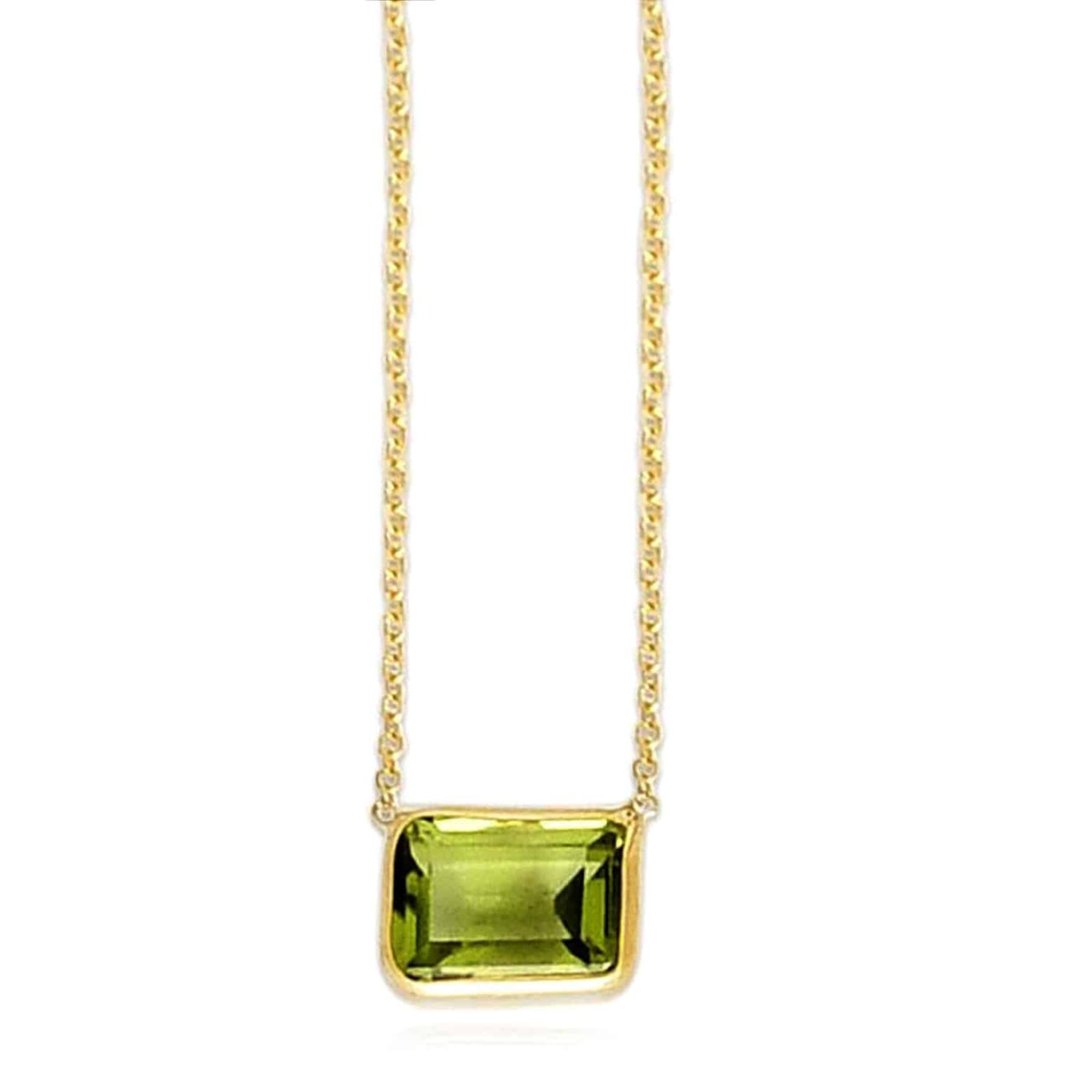 14K Yellow Gold Emerald - Cut Bezel Gemstone Necklace (Solid Links) 16" - 18" Adjustable - WJD Exclusives