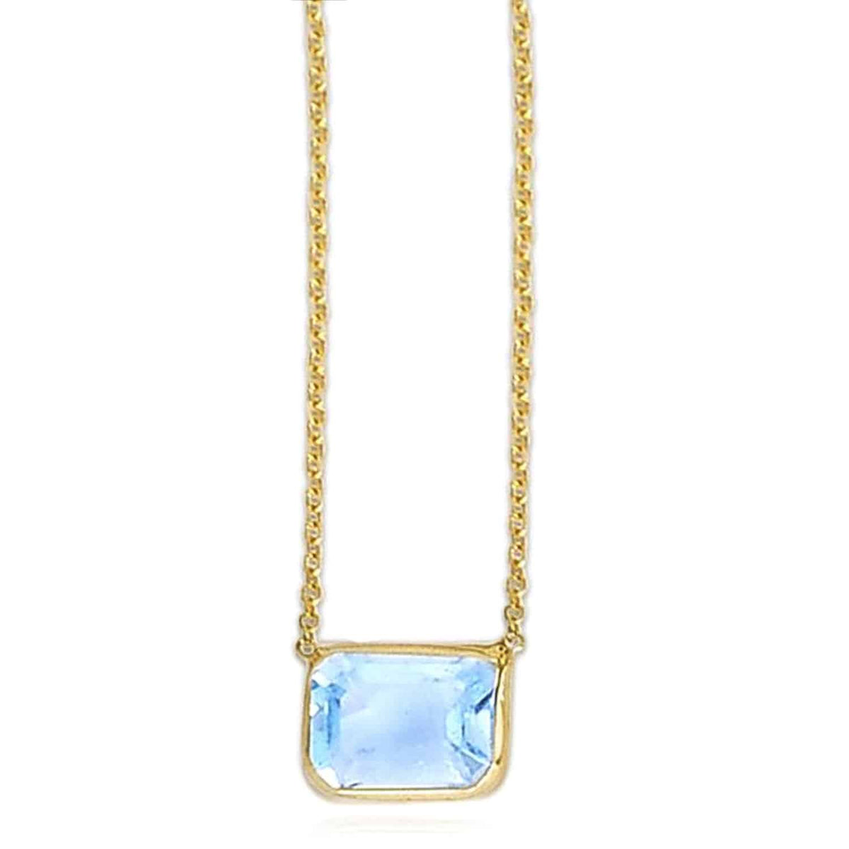 14K Yellow Gold Emerald - Cut Bezel Gemstone Necklace (Solid Links) 16" - 18" Adjustable - WJD Exclusives