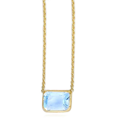 14K Gold Emerald-Cut Bezel Gemstone Adjustable 16"-18" Necklace