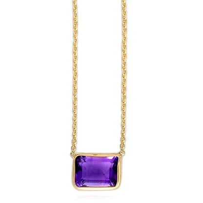 14K Gold Emerald-Cut Bezel Gemstone Adjustable 16"-18" Necklace