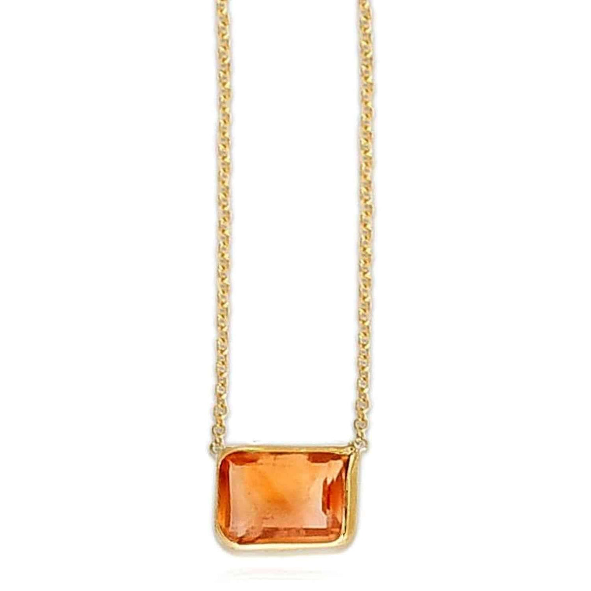 14K Yellow Gold Emerald - Cut Bezel Gemstone Necklace (Solid Links) 16" - 18" Adjustable - WJD Exclusives