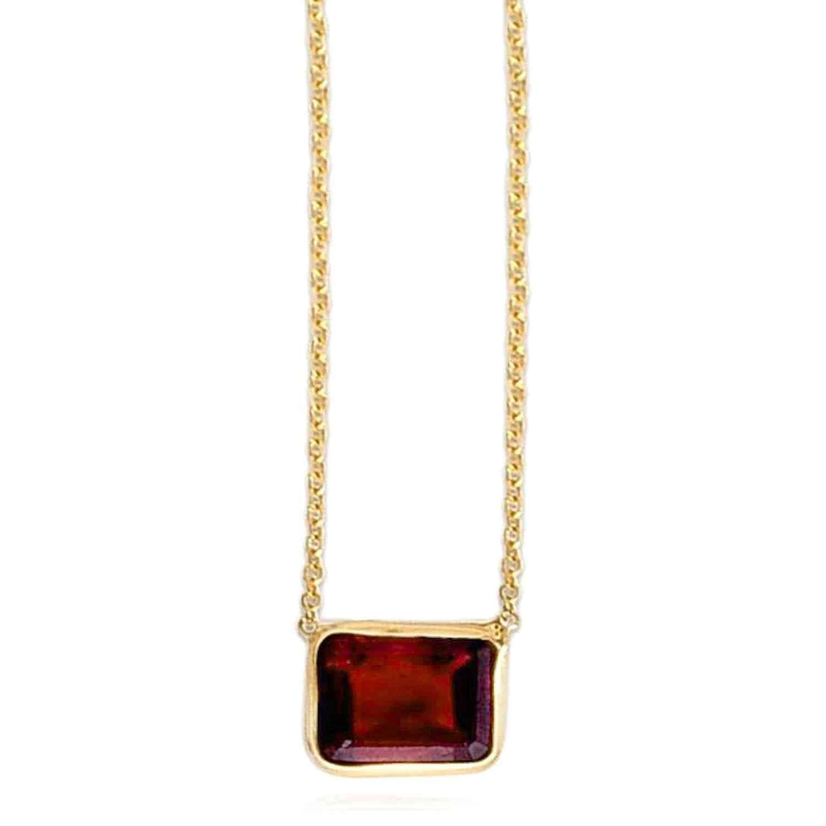 14K Yellow Gold Emerald - Cut Bezel Gemstone Necklace (Solid Links) 16" - 18" Adjustable - WJD Exclusives