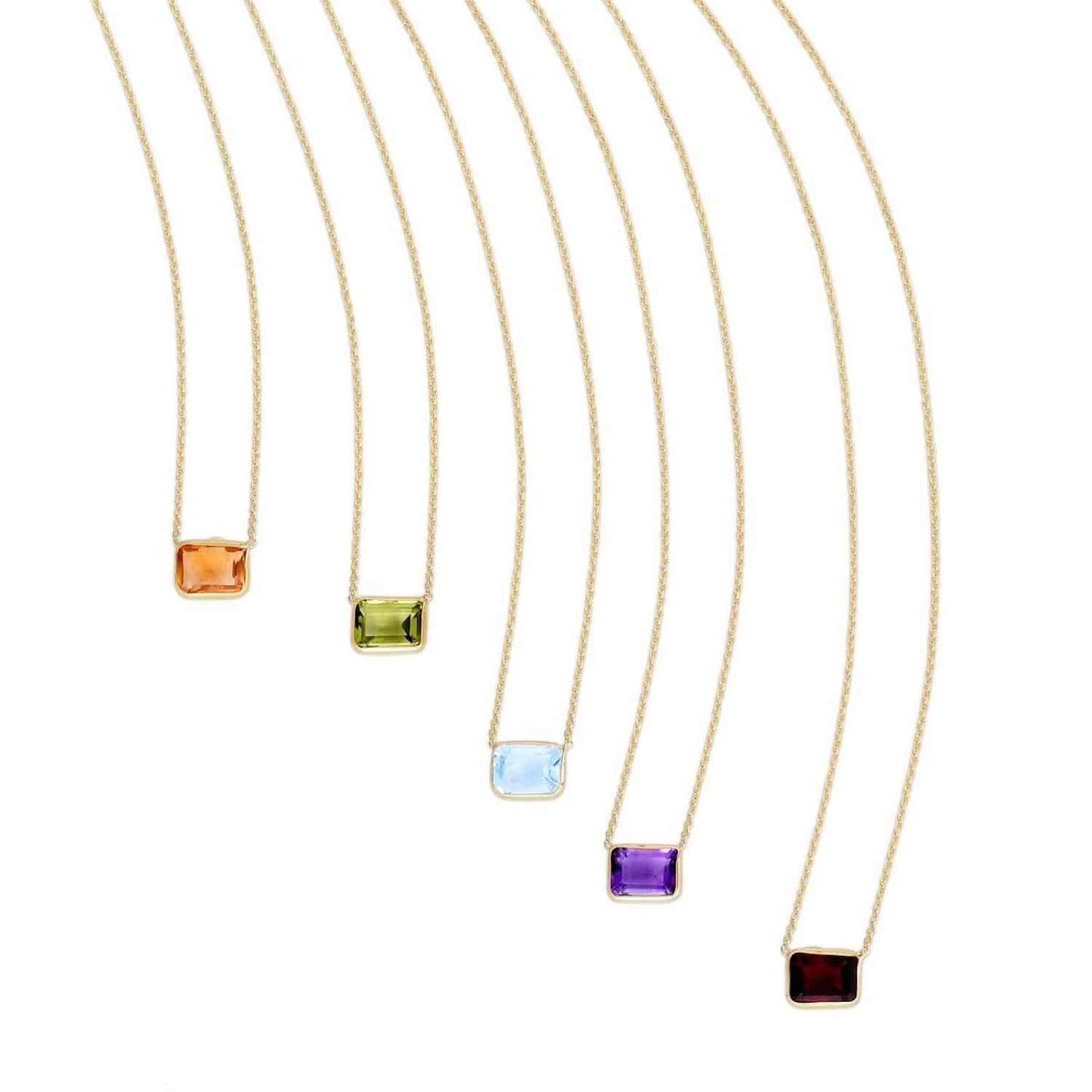 14K Gold Emerald-Cut Bezel Gemstone Adjustable 16"-18" Necklace