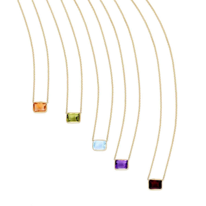 14K Yellow Gold Emerald - Cut Bezel Gemstone Necklace (Solid Links) 16" - 18" Adjustable - WJD Exclusives