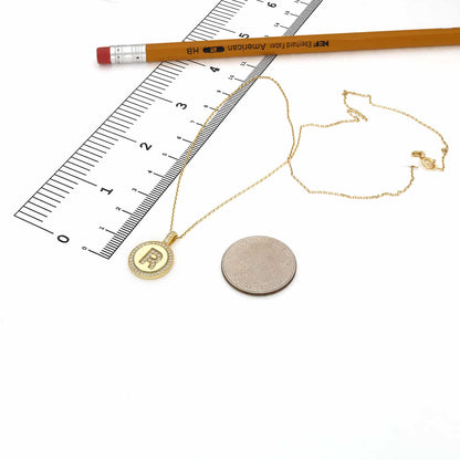 18K Yellow Gold Over Silver CZ Round Initial Pendant Necklace 18"