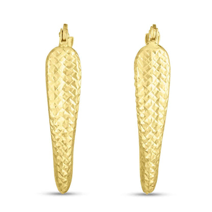 14K Gold Diamond-Cut Puffed V-Shape Hoop Earrings 29mm