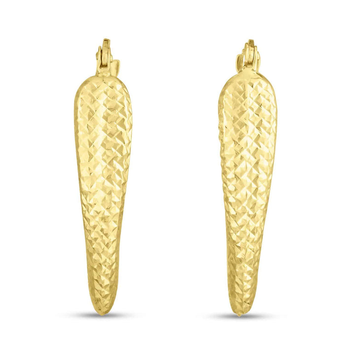 14K Gold Diamond - Cut Puffed V - Shape Hoop Earrings 29mm - WJD Exclusives