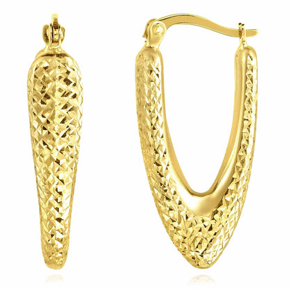 14K Gold Diamond-Cut Puffed V-Shape Hoop Earrings 29mm