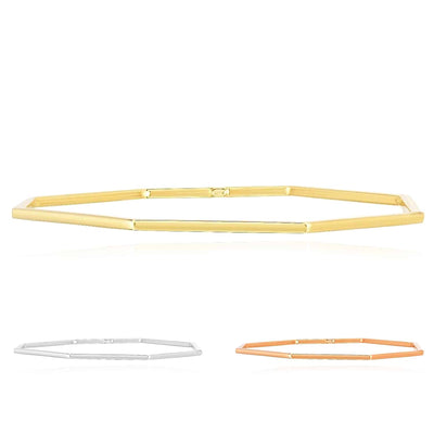 14K Yellow White Rose Gold 2mm Octagon Honeycomb Claspless Bangle Bracelet (Hollow) 7.5" - WJD Exclusives