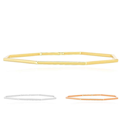 14K Gold Yellow White Rose 2mm Octagon Honeycomb Claspless Bangle Bracelet 7.5"