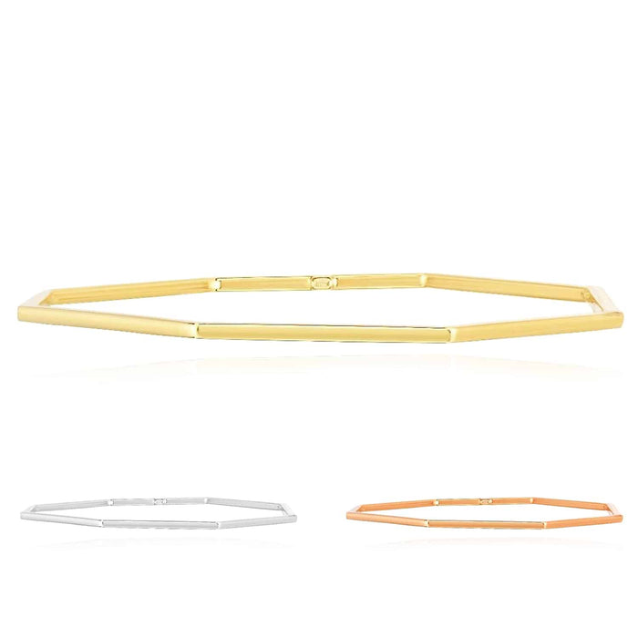 14K Yellow White Rose Gold 2mm Octagon Honeycomb Claspless Bangle Bracelet (Hollow) 7.5" - WJD Exclusives