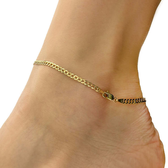 10K Yellow Gold 3mm Cuban Anklet (Solid Links) 10" - WJD Exclusives