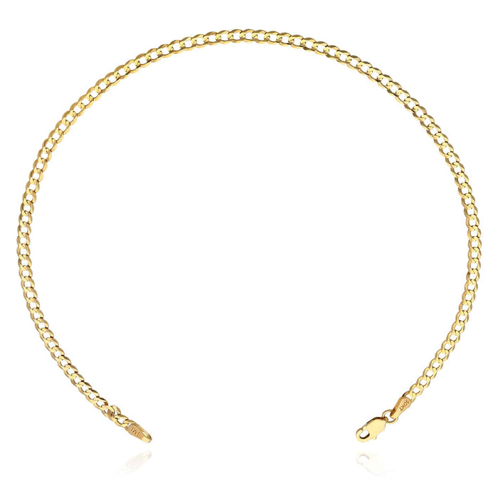 10K Yellow Gold 3mm Cuban Anklet (Solid Links) 10" - WJD Exclusives