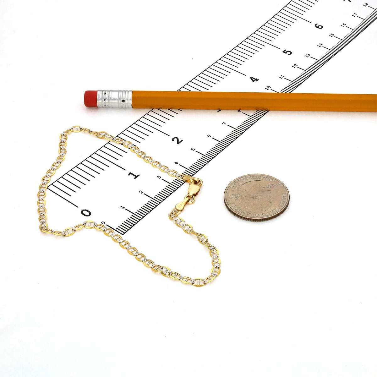 10K Yellow Gold 3mm Diamond - Cut Anchor Mariner Anklet (Solid Links) 10" - WJD Exclusives