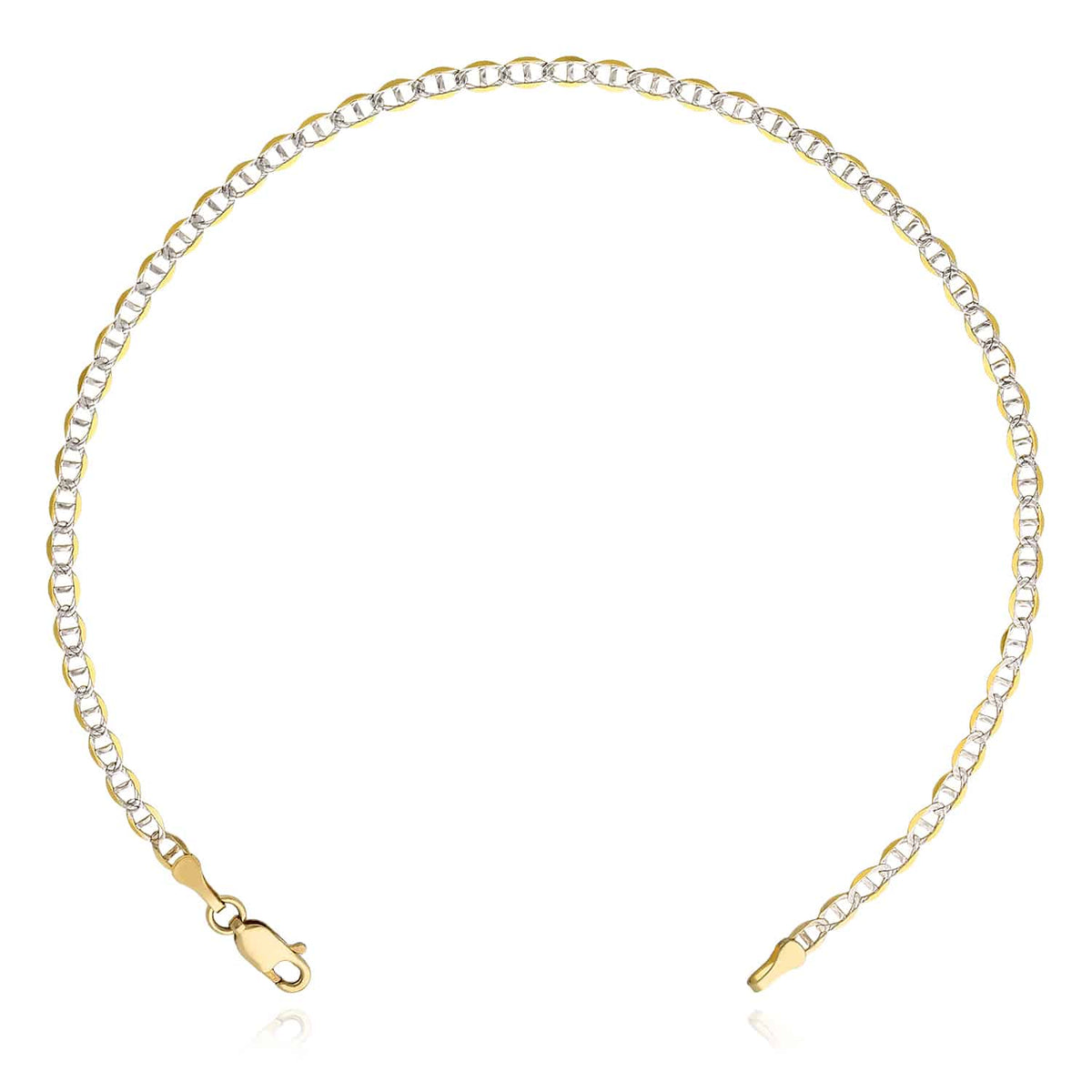 10K Yellow Gold 3mm Diamond - Cut Anchor Mariner Anklet (Solid Links) 10" - WJD Exclusives