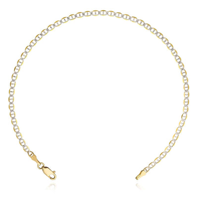 10K Yellow Gold 3mm Diamond - Cut Anchor Mariner Anklet (Solid Links) 10" - WJD Exclusives