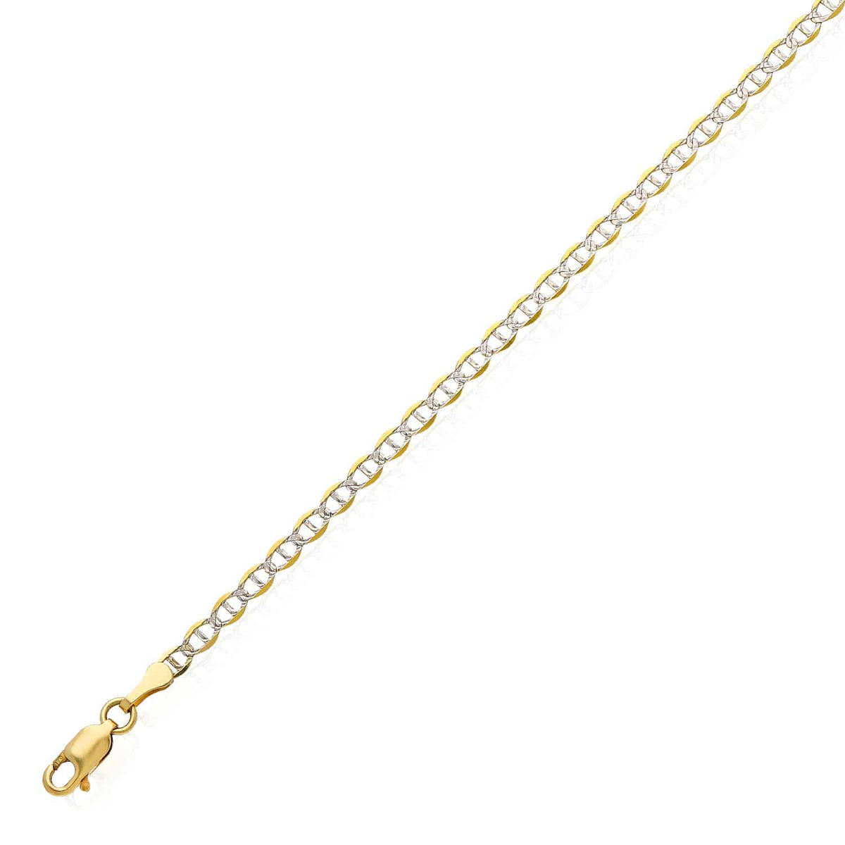 10K Yellow Gold 3mm Diamond - Cut Anchor Mariner Anklet (Solid Links) 10" - WJD Exclusives