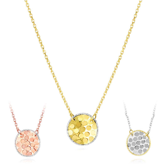 14K Gold Yellow White Rose Confetti Disc Pendant Necklace 16"-18" Adjustable