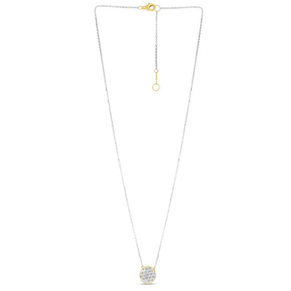 14K Gold Yellow White Rose Confetti Disc Pendant Necklace 16"-18" Adjustable