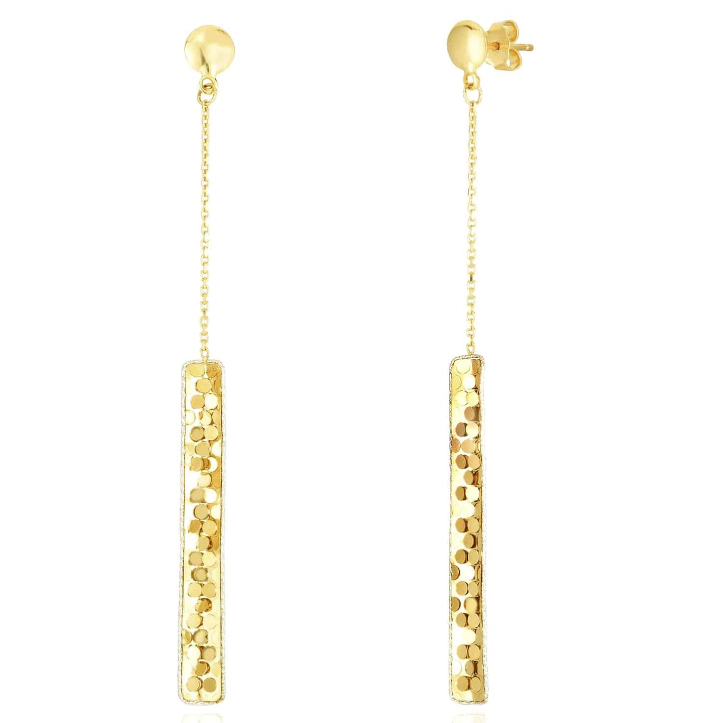 14K Gold Two-Tone Yellow White Diamond-Cut Drop  Confetti Bar Earrings