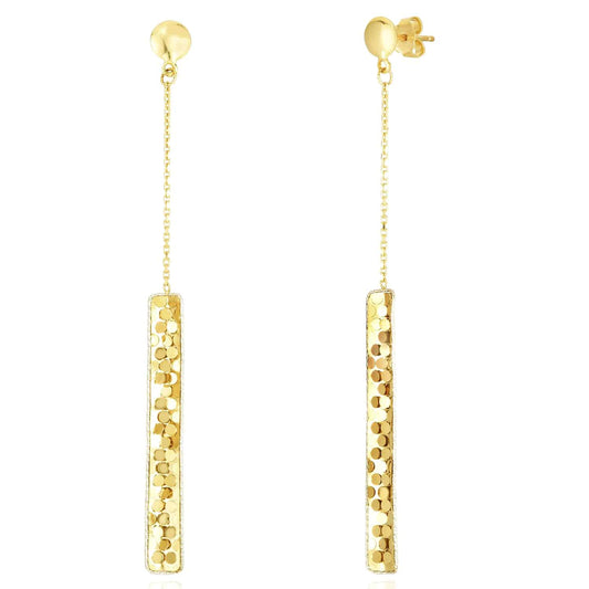 14K Gold Two-Tone Yellow White Diamond-Cut Drop  Confetti Bar Earrings