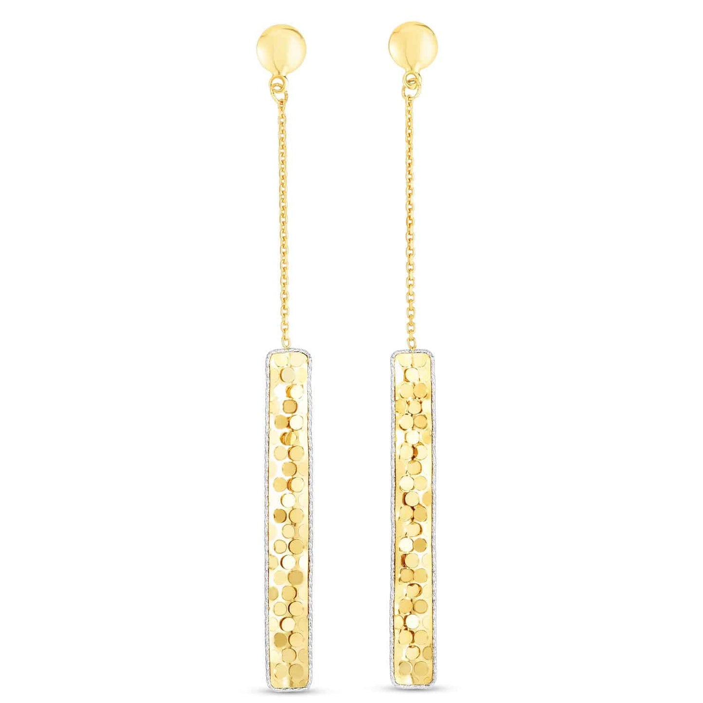 14K Gold Two-Tone Yellow White Diamond-Cut Drop  Confetti Bar Earrings