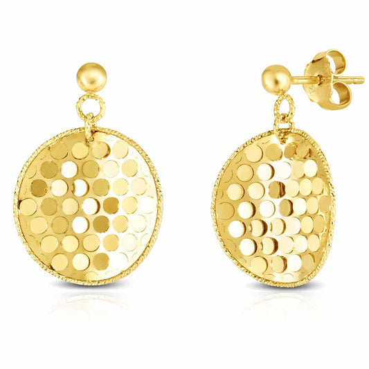 14K Gold Bent Confetti Round Drop  Push Back Earrings