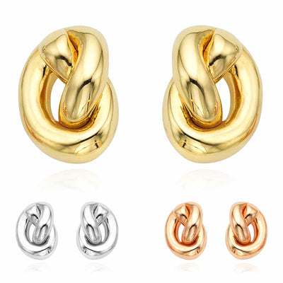 14K Yellow Gold White Rose Puffed Love Knot Push Back Stud Earrings - WJD Exclusives