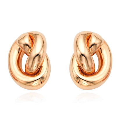14K Gold Yellow White Rose Puffed Love Knot Push Back Stud Earrings