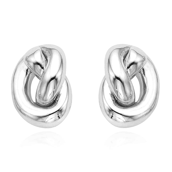 14K Yellow Gold White Rose Puffed Love Knot Push Back Stud Earrings - WJD Exclusives