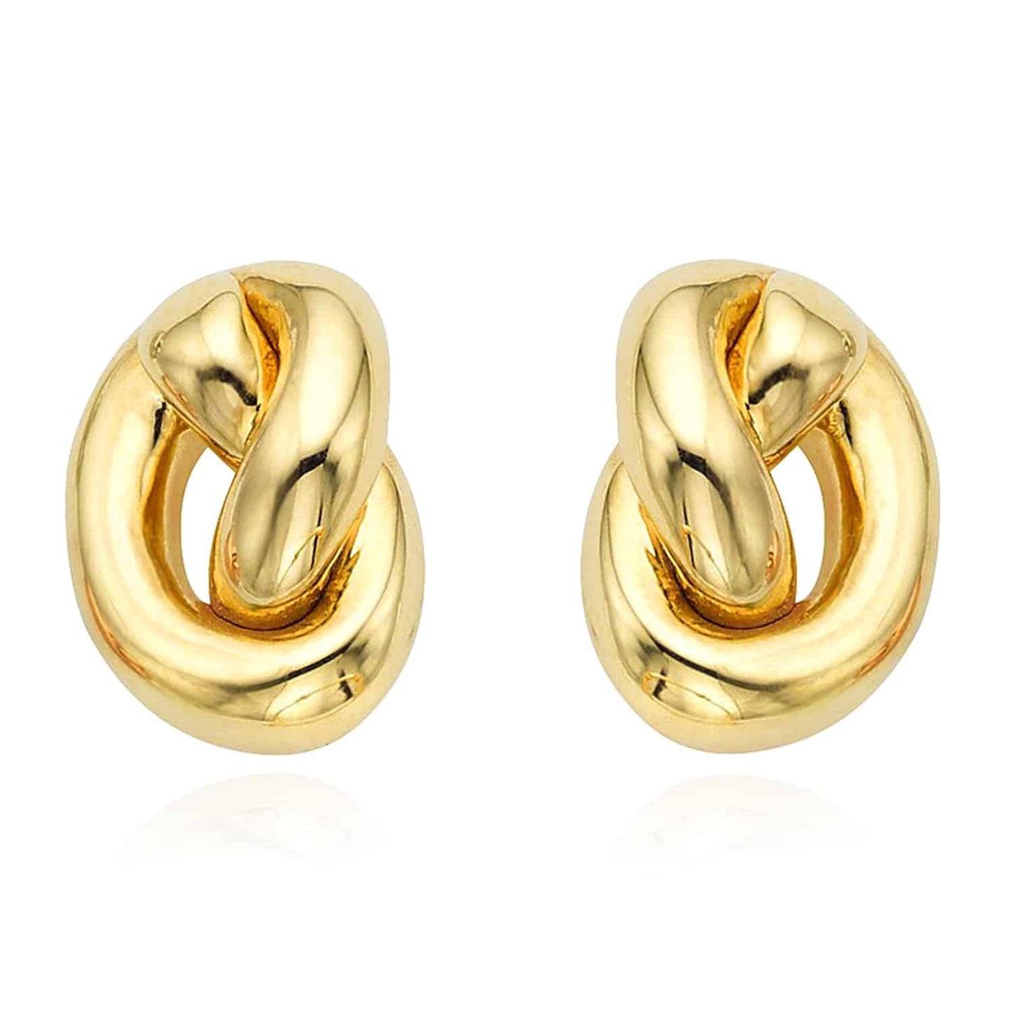14K Gold Yellow White Rose Puffed Love Knot Push Back Stud Earrings