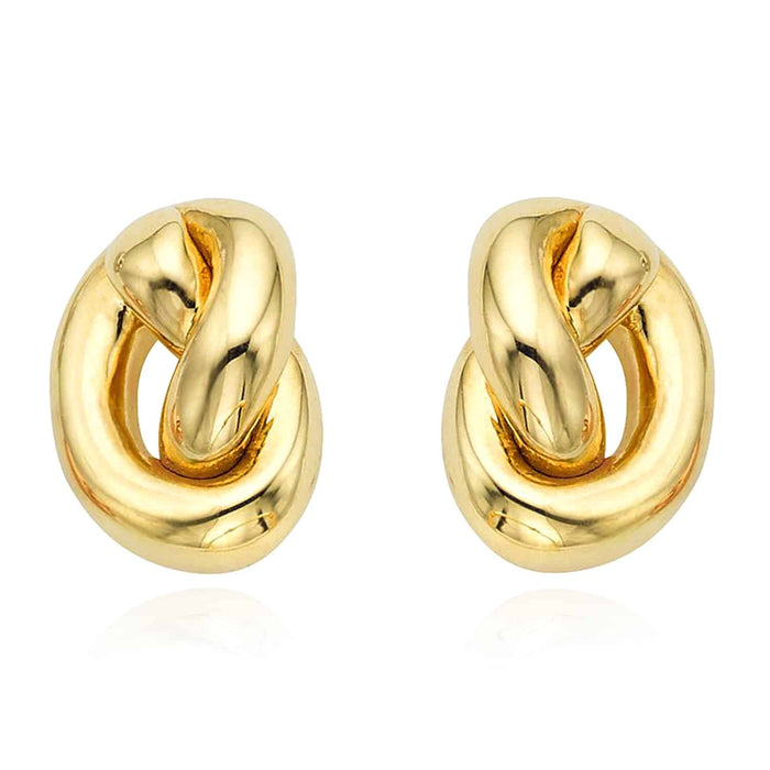 14K Yellow Gold White Rose Puffed Love Knot Push Back Stud Earrings - WJD Exclusives