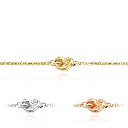 14K Gold Puffed Love Knot Cable Bracelet 7"