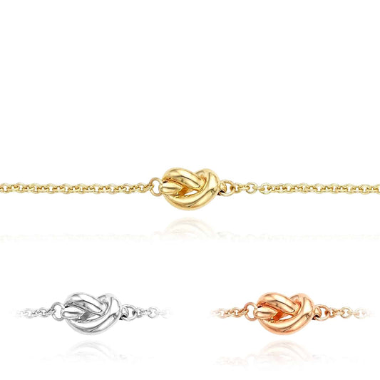 14K Gold Puffed Love Knot Cable Bracelet 7"