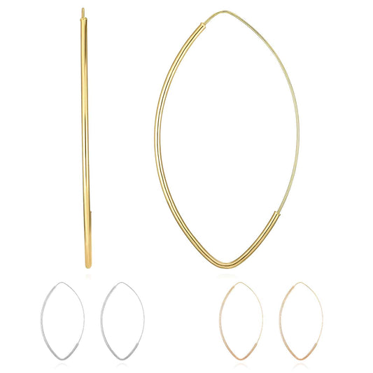 14K Gold Yellow White Rose Marquise Endless Hoop Earrings 35mm-59mm