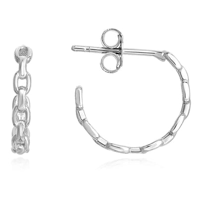 14K Yellow Gold White Rose Puffed Cable Push Back Hoop Earrings 14mm - WJD Exclusives