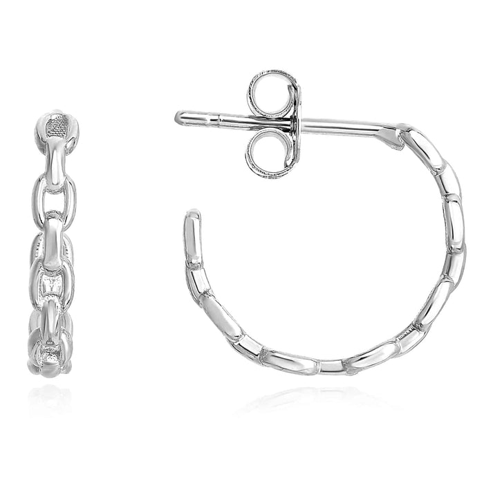 14K Yellow Gold White Rose Puffed Cable Push Back Hoop Earrings 14mm - WJD Exclusives