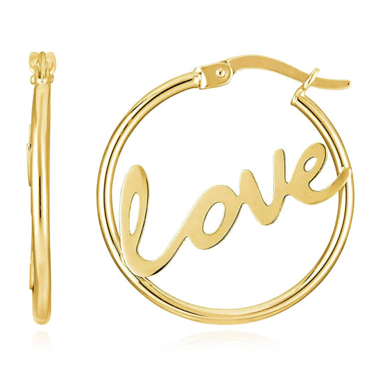 14K Gold Hoop Hinged LOVE Earrings 24mm