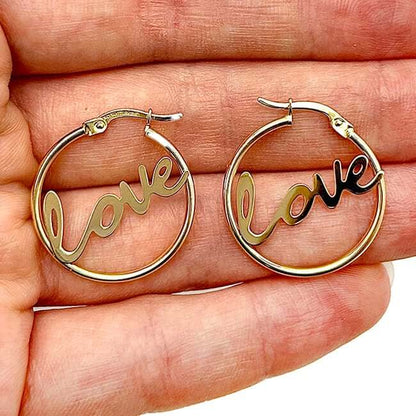 14K Gold Hoop Hinged LOVE Earrings 24mm