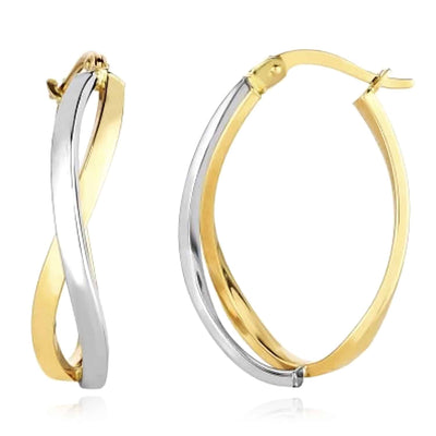 14K Yellow Gold White Two - Tone 15mm Twisted Hoop Earrings 25mm - WJD Exclusives