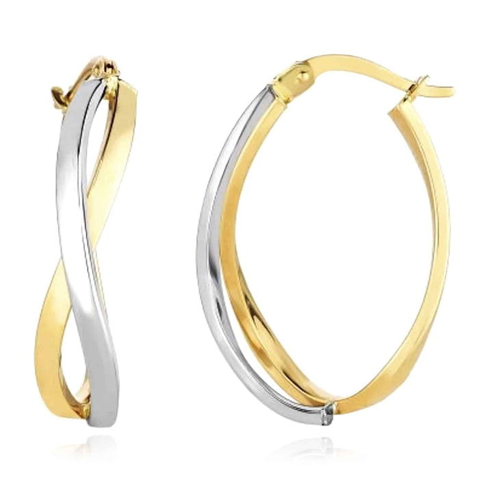 14K Yellow Gold White Two - Tone 15mm Twisted Hoop Earrings 25mm - WJD Exclusives