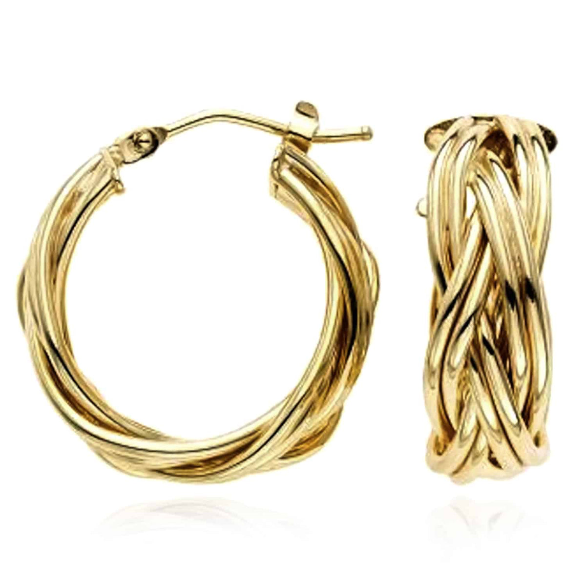 14K Gold 6mm Braided Hoop Earrings 14mm - WJD Exclusives