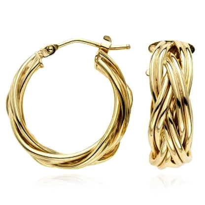 14K Gold 6mm Wide Braided Hoop Earrings 14mm