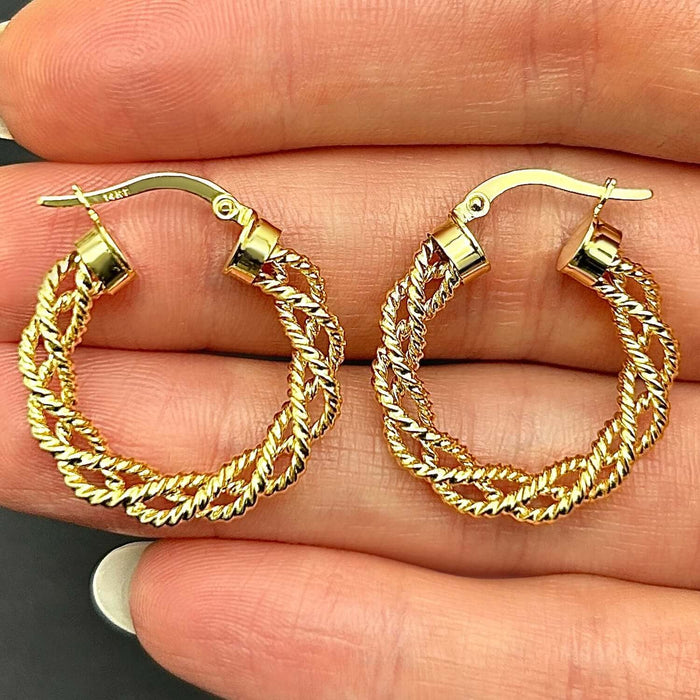 14K Gold 4mm Braided Twisted Hoop Earrings 15mm - WJD Exclusives