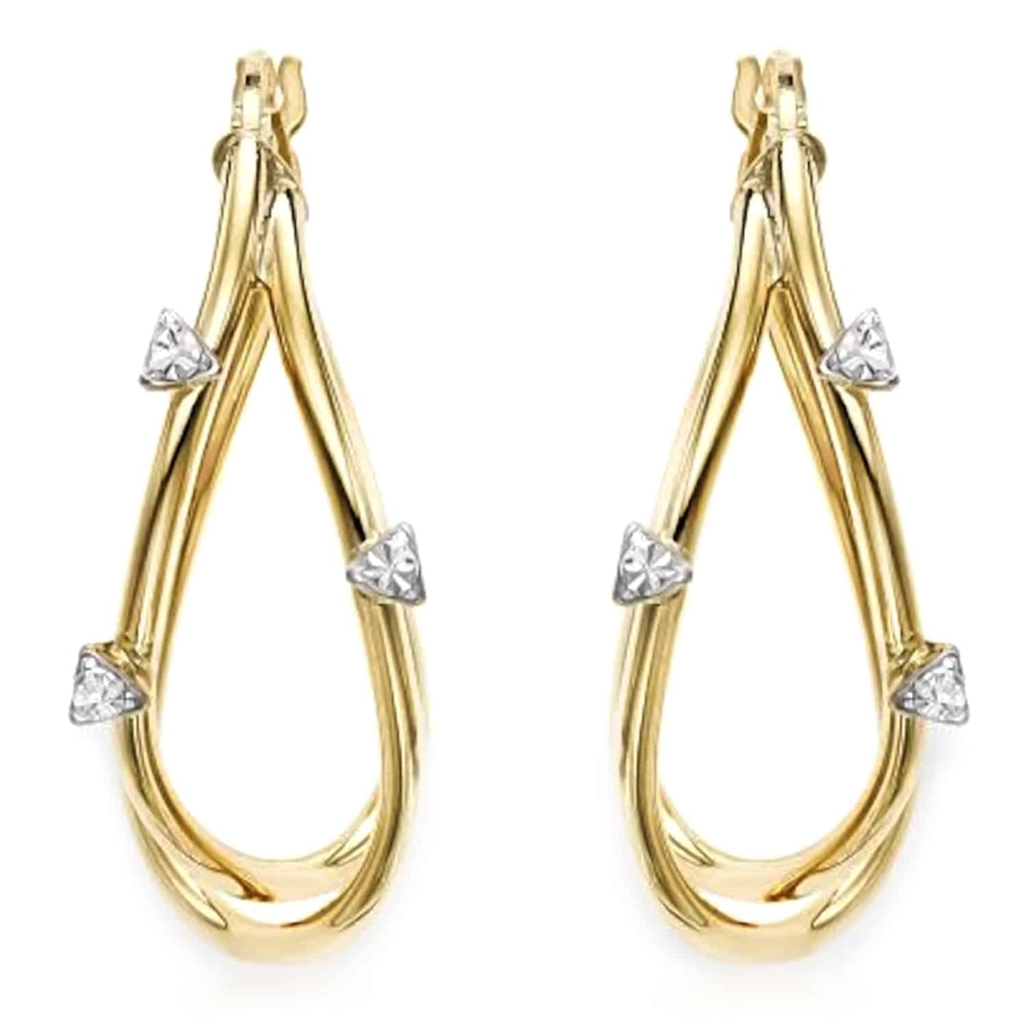 14K Gold CZ Diamond-Cut Drop Hinged Earrings 28mm
