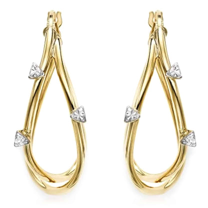 14K Gold CZ Diamond-Cut Drop Hinged Earrings 28mm