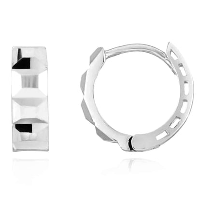 14K Gold Yellow White Rose Faceted Huggie Hoop Earrings 12mm