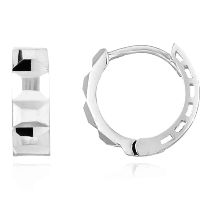 14K Yellow Gold White Rose Faceted Huggie Hoop Earrings 12mm - WJD Exclusives