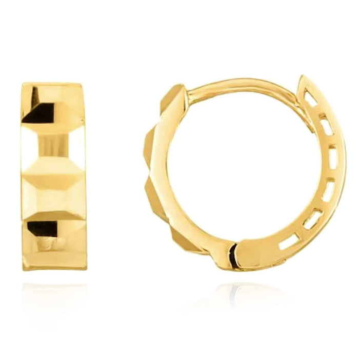 14K Yellow Gold White Rose Faceted Huggie Hoop Earrings 12mm - WJD Exclusives