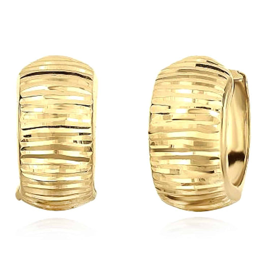 14K Gold 7.3mm Linear Diamond-Cut Huggie Hoop Earrings 16mm
